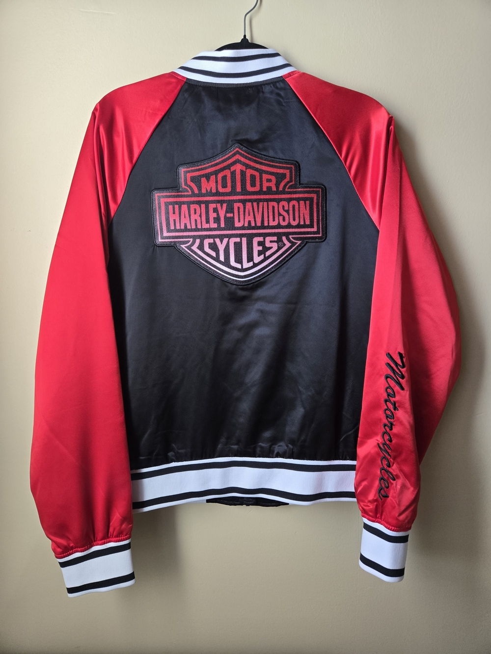 Harley-Davidson Red & Black Satin Bomber Jacket Size Large NWT